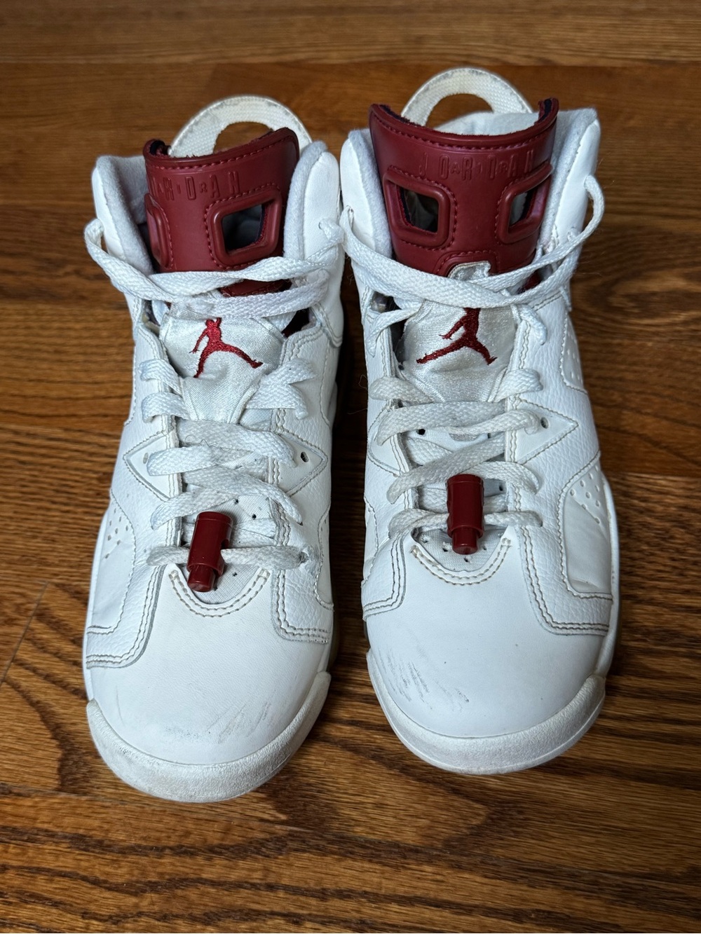 Air Jordan 6 Retro Maroon 2015 GS 5.5Y Womens 7 White Leather Sneakers